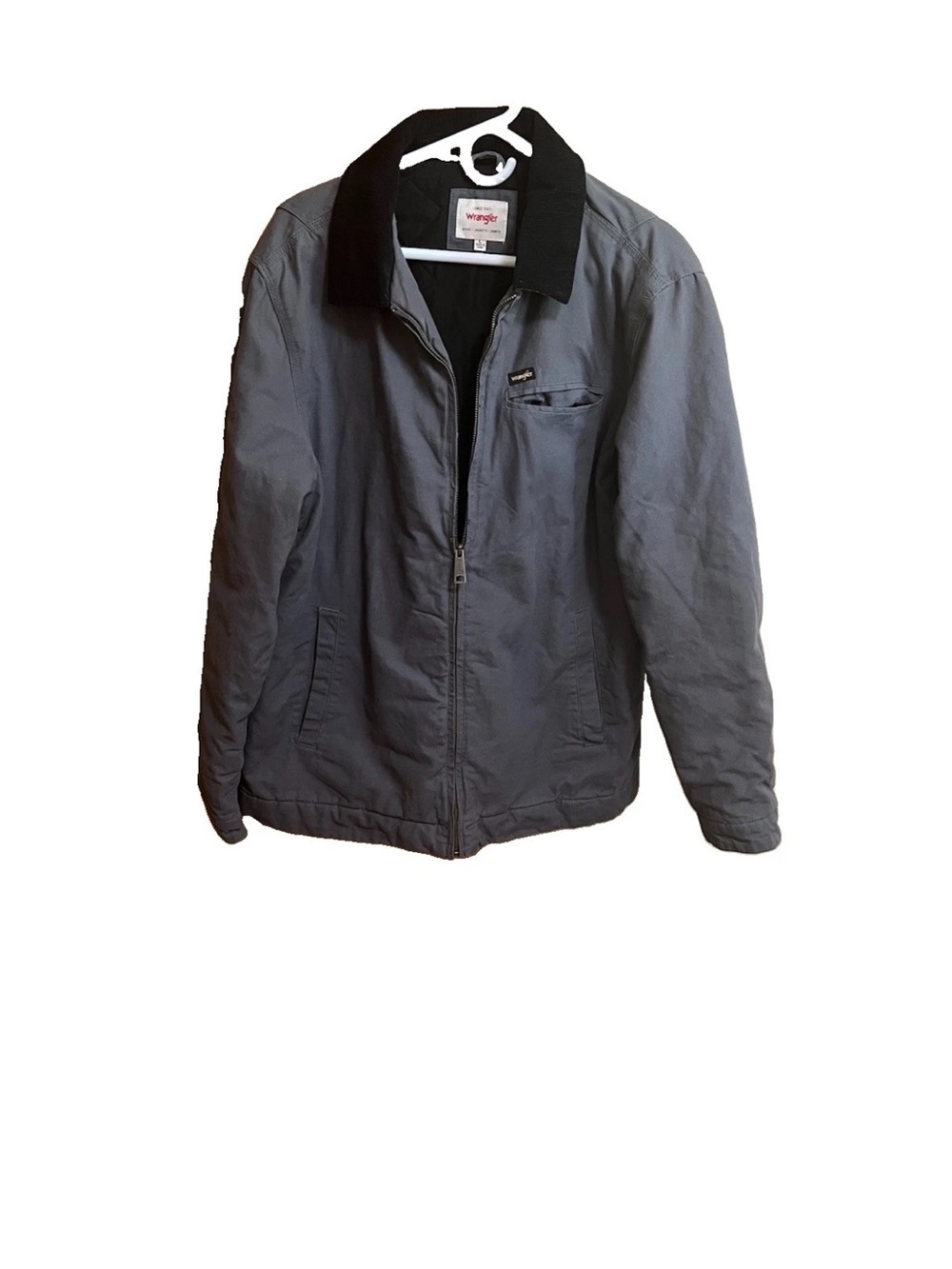 Wrangler Men's Gray Canvas Work Jacket Corduroy Collar Quilt Lined Large